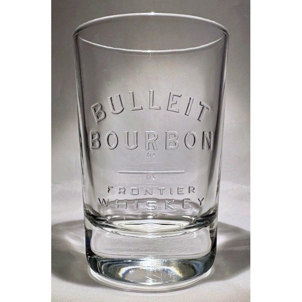 Original Oval Bulleit Bourbon Frontier Whiskey Glass Embossed Weighted NOS
